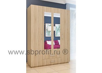 Шкаф четырехдверный зеркальный распашной с ящиками