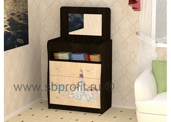 Комод с зеркалом 3 ящика + ниша + шкатулка с зеркалом