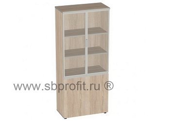 Стеллаж широкий высокий со стеклом в алюм. Раме