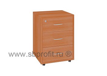 Тумба офисная подкатная, 3 ящика с замком